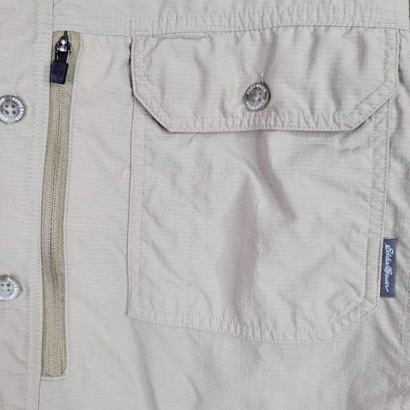 Eddie Bauer Travex Men's Button Down Shirt Size XLT Tall Khaki Beige SS Nylon - Picture 4 of 12